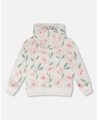 Deux par Deux Toddler Girls French Terry Hoodie Off White Printed Flowers