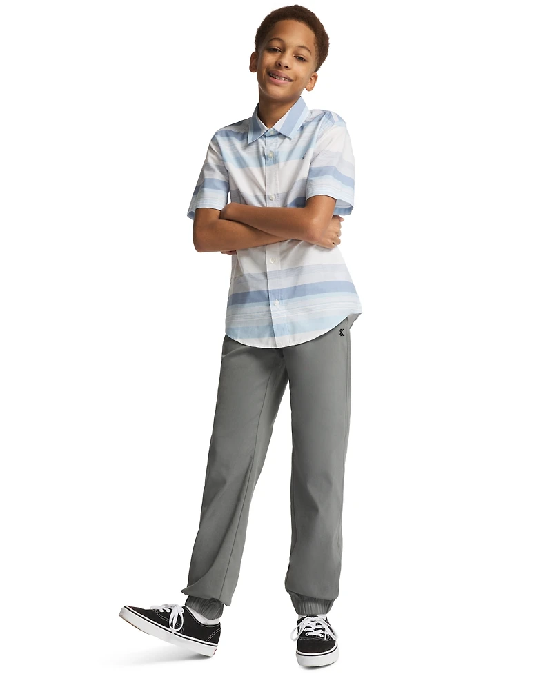 Calvin Klein Boys' 8-20 Elemental Stripe Woven Button Front Shirt