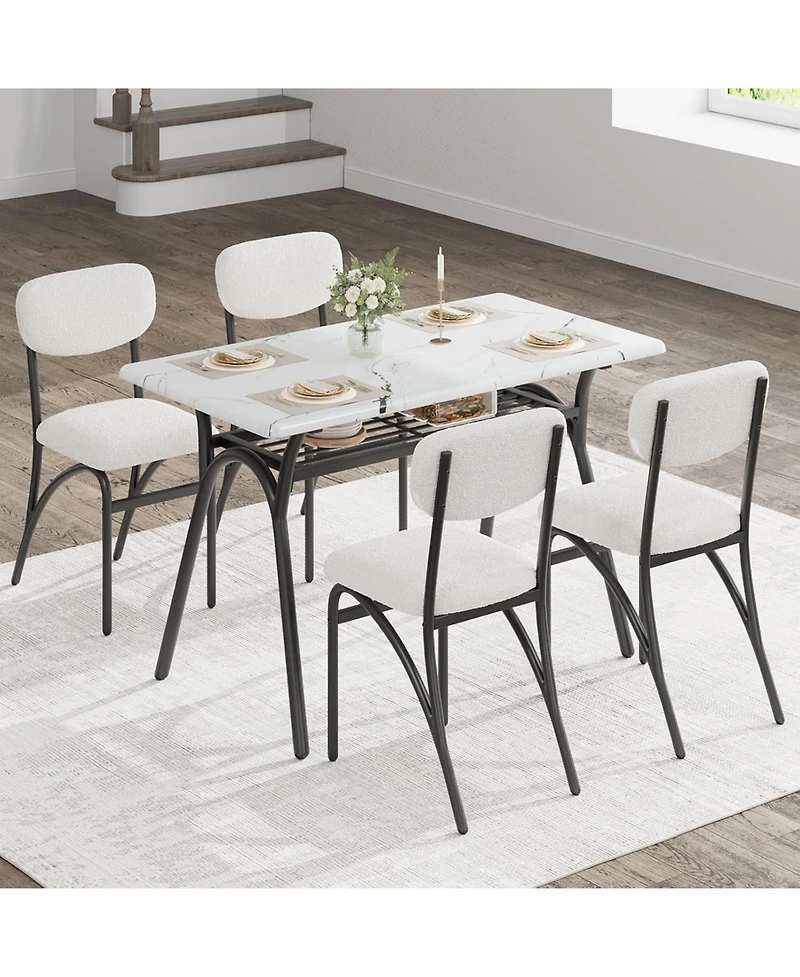 gaomon Dining Table Set for 4 Modern Kitchen Table and Chairs Set Boucle Chairs Sets Dining Table with Storage Shelf and Metal Legs