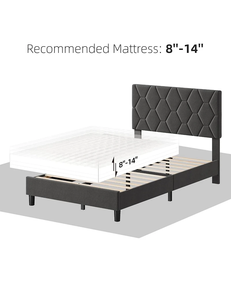gaomon Bed Frame with Upholstered Headboard,Heavy-Duty Platform Bed Frame with Strong Wood Slats