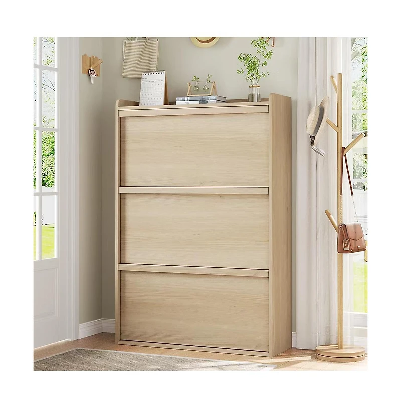 Gaomon Natural Oak Freestanding Shoe Cabinet