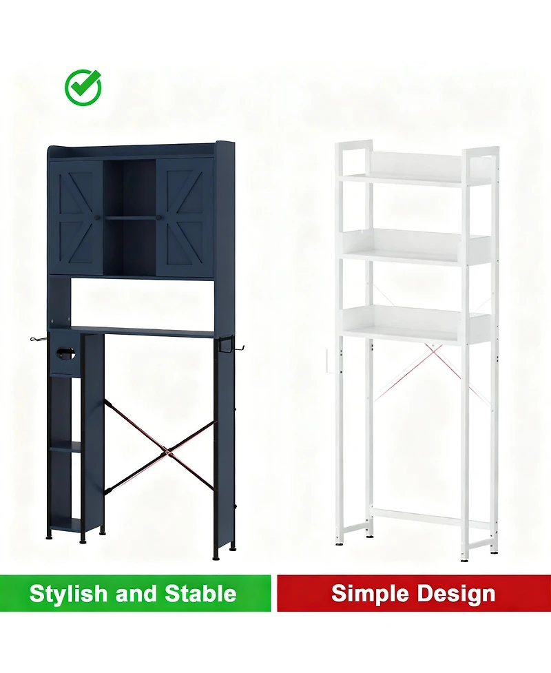 Yigii Metal Frame Over Toilet Cabinet with 7 Shelves & Hooks for Farmhouse Style