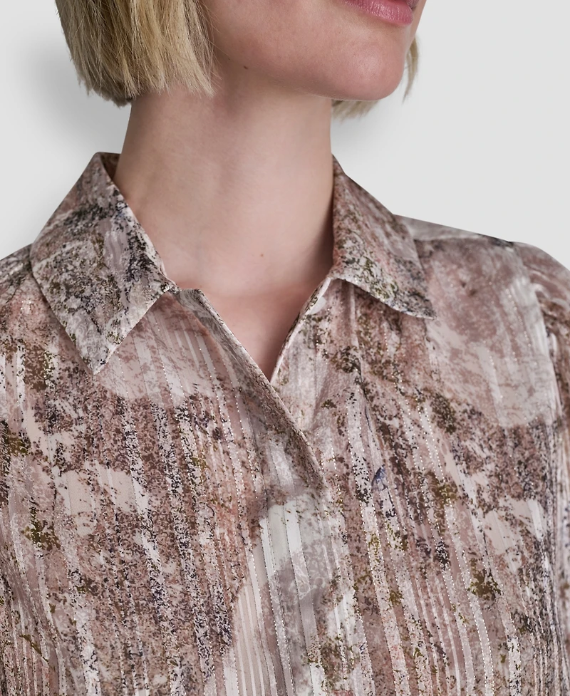 Dkny Petite Printed Long-Sleeve Top