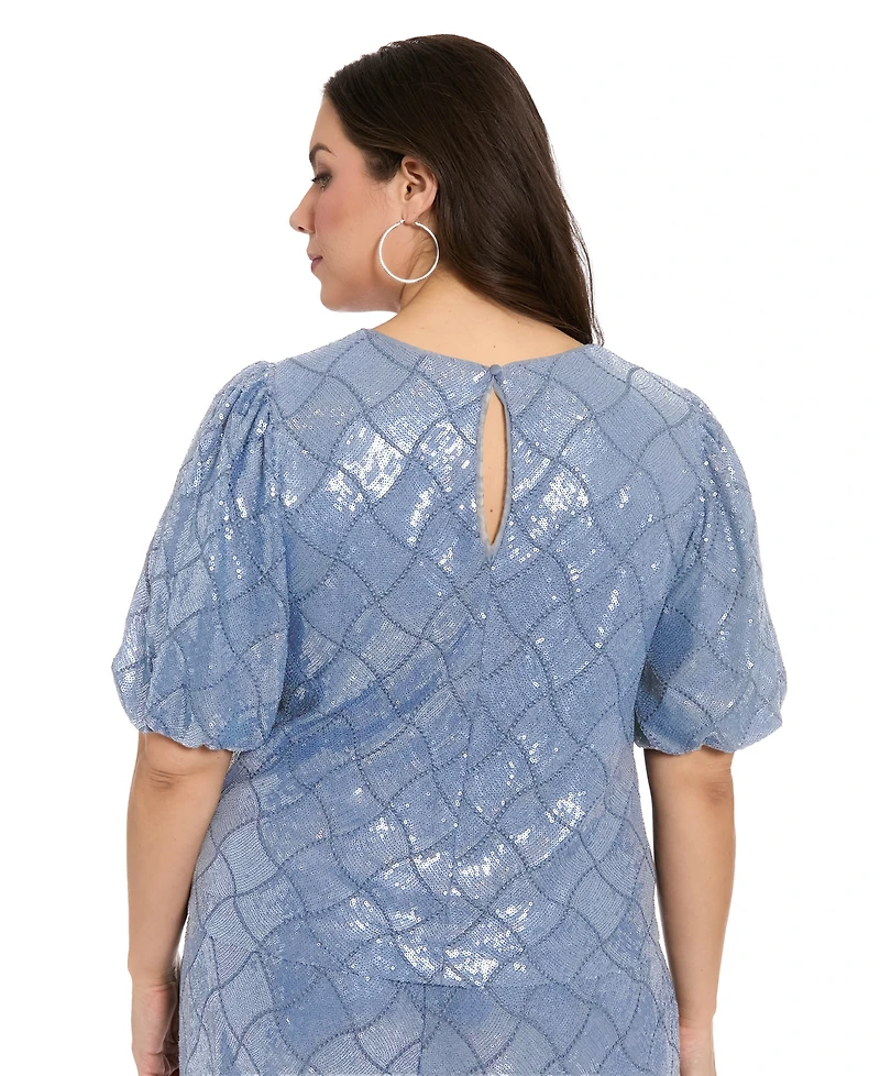 Muse Plus Jewel Neck Bubble-Sleeve Top