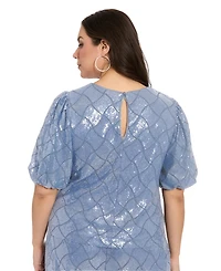 Muse Plus Jewel Neck Bubble-Sleeve Top
