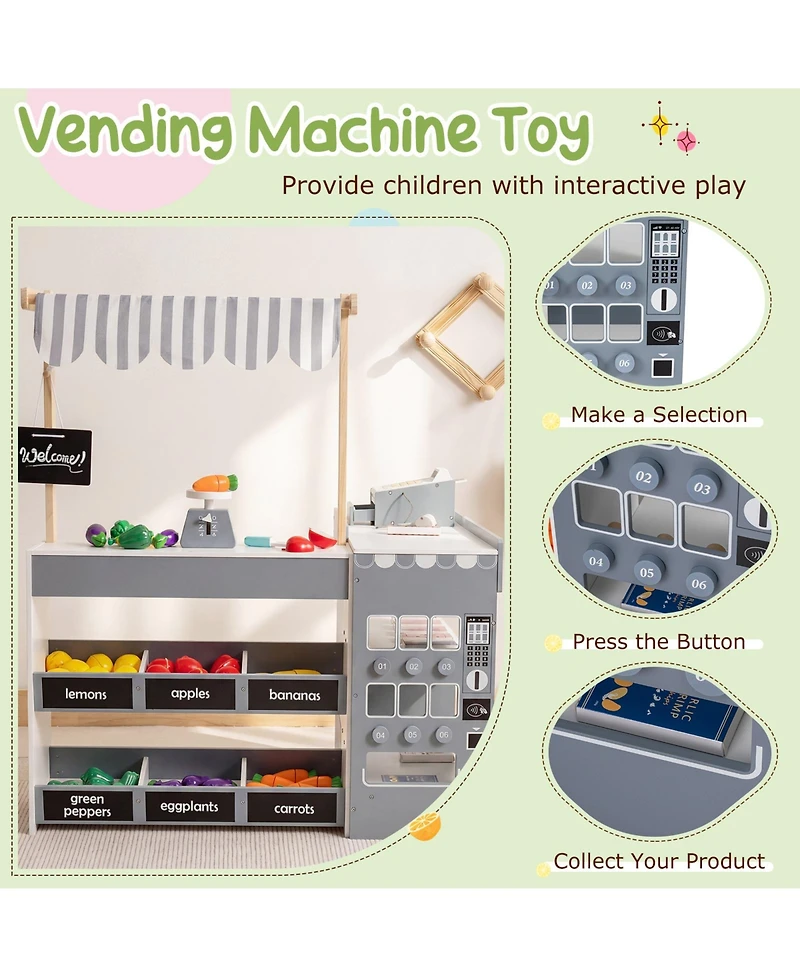 Slickblue Pretend Play Supermarket Toy Set with Cart for Kids
