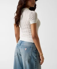 Guess Women's Short-Sleeve Pointelle Vienna Polo Sweater