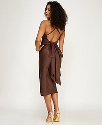 Katia Rae Juniors' Back Strap Sash Detail Fitted Midi Dress