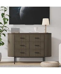 gaomon Fluted 6 Drawer Dresser for Bedroom, 59in Large Mid Century Modern Wooden Chest Dresser Tv Stand with Curved Profile Design and Gold Handles