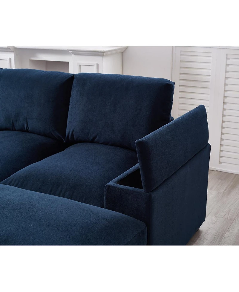 Streamdale Furniture 4-Seat Corduroy Sectional Sofa Sleeper Couch with 2 Ottomans