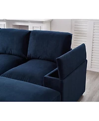 Streamdale Furniture 4-Seat Corduroy Sectional Sofa Sleeper Couch with 2 Ottomans