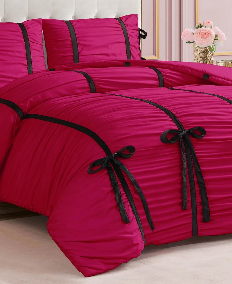 Juicy Couture Amelie Velvet Bows Ruched 3-Pc. Comforter Set