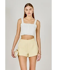 endless rose Women's Flower and Pearl Trim Knit Top