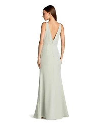 Mac Duggal Petite Crepe Sleeveless V Neck Sheath Gown With Bow