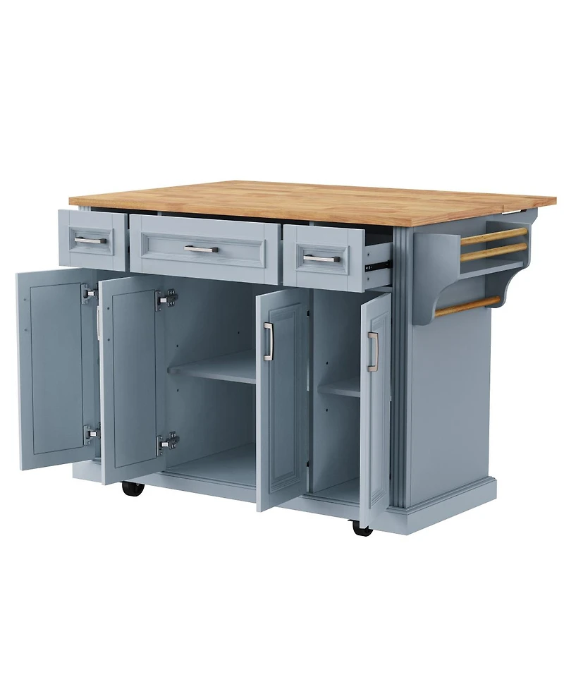 Streamdale Furniture 54" Large Kitchen Island with Drop Leaf, Rolling Cart with 4 Doors, 3 Drawers,