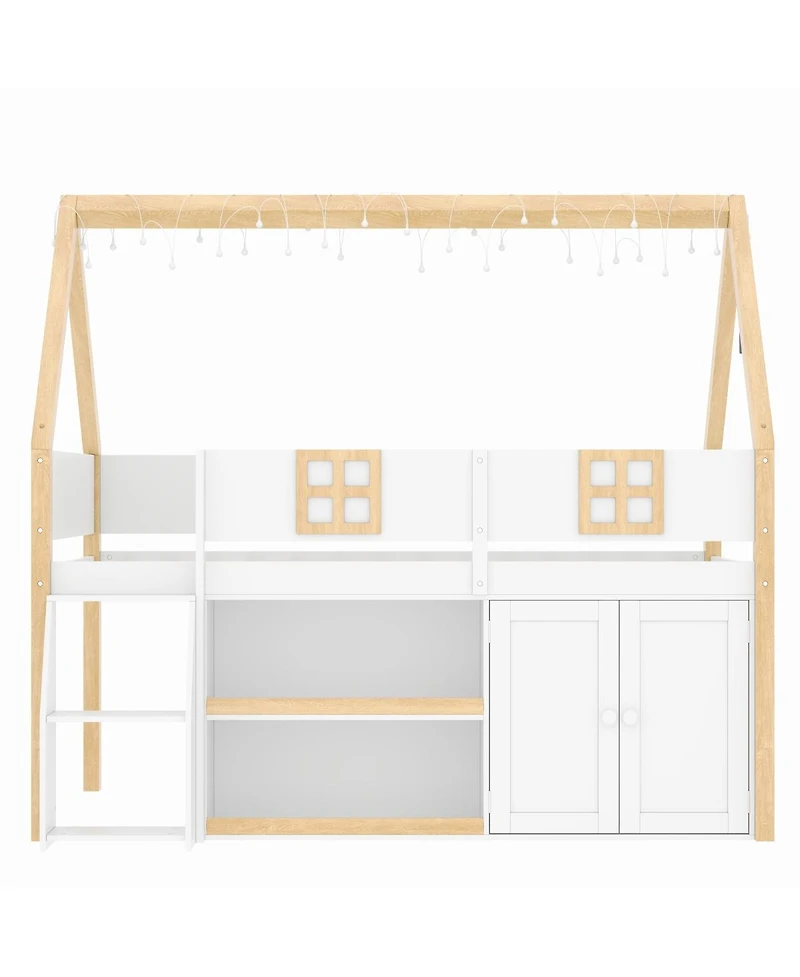 Streamdale Furniture loft bed with Step Staircase, Shelving, Cabinets & Led lights