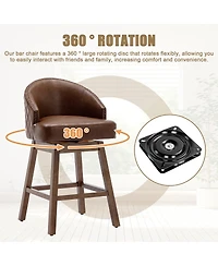 Streamdale Rotating Bar Chair, Counter Height Leather Stool with Wood Legs