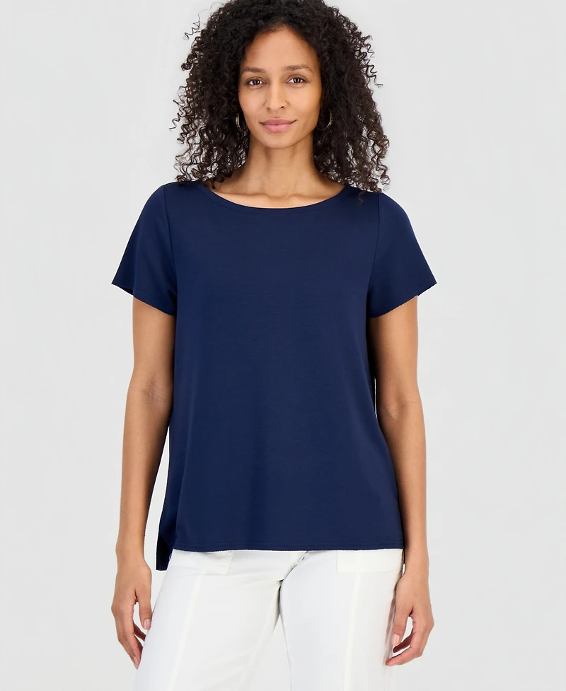 Style & Co Petite Short-Sleeve Boat Neck Top, Macy's Exclusive