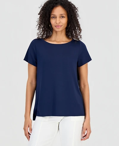 Style & Co Petite Short-Sleeve Boat Neck Top, Macy's Exclusive