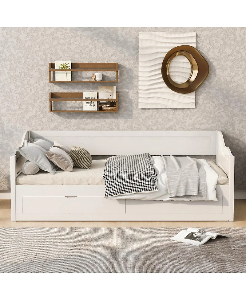 Streamdale Furniture Wooden Daybed with Trundle, Storage Drawers, Extendable Sofa Bed
