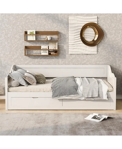 Streamdale Furniture Wooden Daybed with Trundle, Storage Drawers, Extendable Sofa Bed