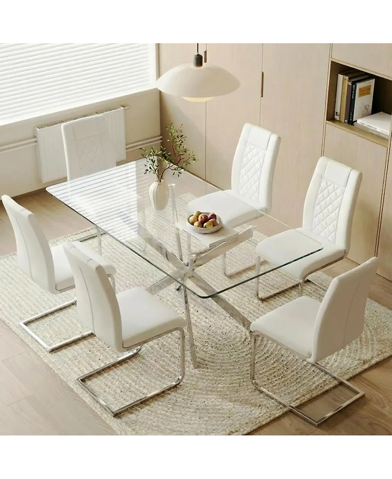 Streamdale High-Back Pu Leather Dining Chairs Set of 6, Modern Kitchen Chairs with Silver Legs