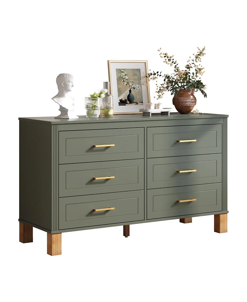 Streamdale 6-Drawer Dresser with Metal Handles & Solid Wood Legs