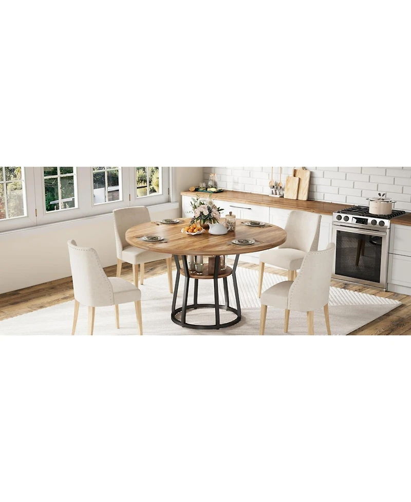 gaomon Round Dining Table for 4-6 Farmhouse Kitchen Table with Storage Circle Dinner Tables for Kitchen Dining Room Living Room