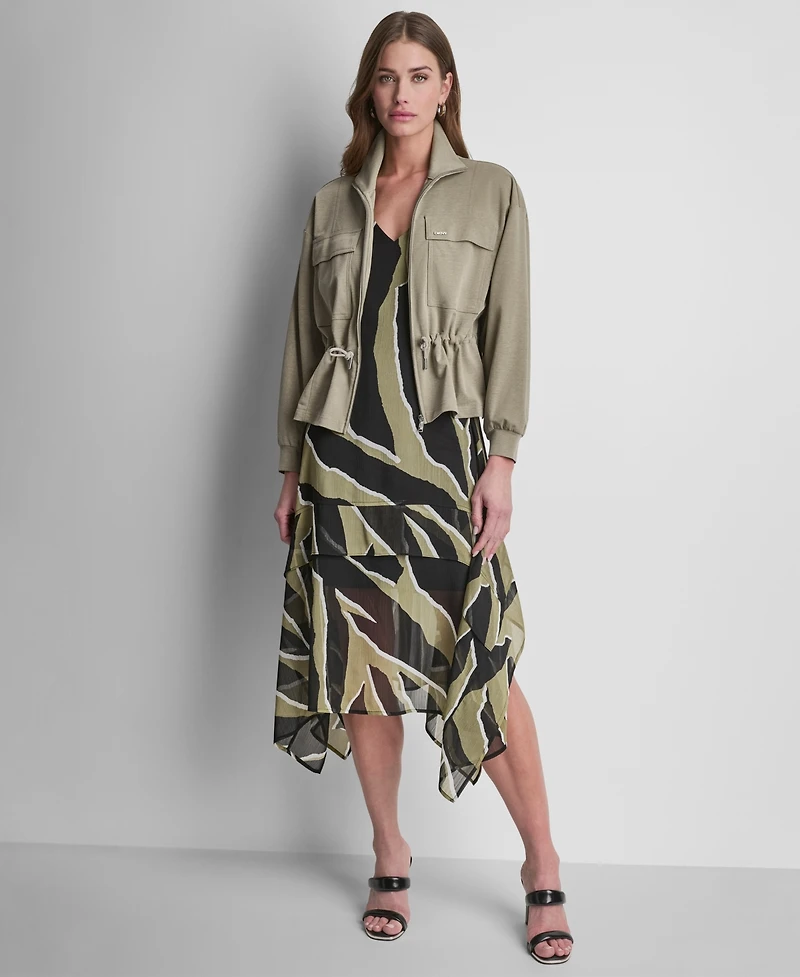 Dkny Women's Arid Pique Technical Zipper Front Jacket