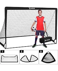 X-umeus Set of 2 Kids 6x4ft Soccer Goals with Ball, Cones & Pop-Up Nets – Backyard Training Equipment for Ages 3-12, Outdoor Sports Gifts
