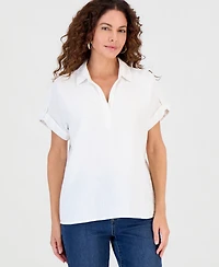 Style & Co Women's Cotton Gauze Collared Popover Top, Macy's Exclusive