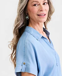 Style & Co Women's Chambray Collared Popover Top, Macy's Exclusive