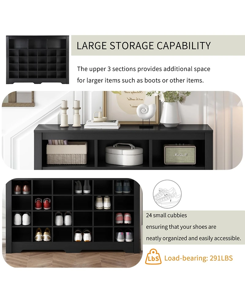 Rainsken Sleek Design 24 Shoe Cubby Console, 5-Tier Storage Cabinet with Curved Base, Freestanding Shoe Organizer for Hallway