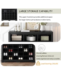 Rainsken Sleek Design 24 Shoe Cubby Console, 5-Tier Storage Cabinet with Curved Base, Freestanding Shoe Organizer for Hallway