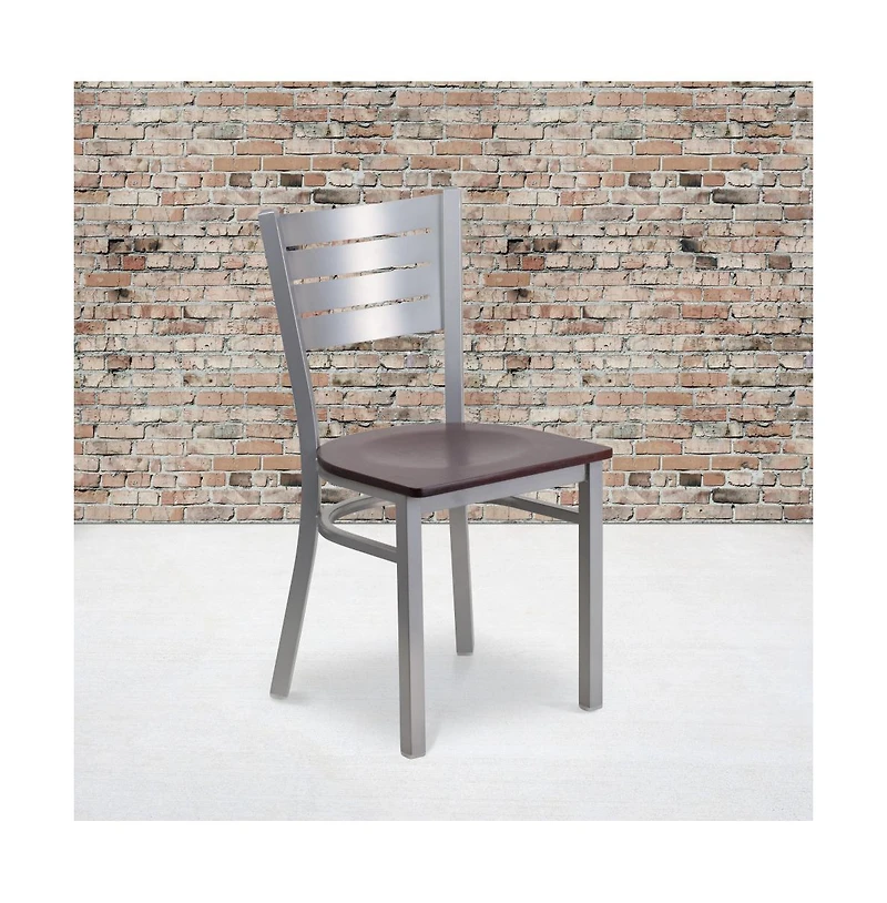 Emma+Oliver 2 Pack Silver Slat Back Metal Restaurant Chair