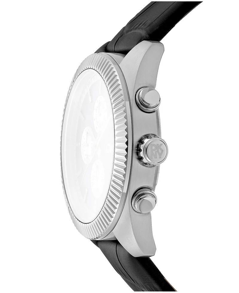 Dkny Men's Chronograph Black Dial Leather Strap Watch, 42mm