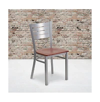 Emma+Oliver 2 Pack Silver Slat Back Metal Restaurant Chair