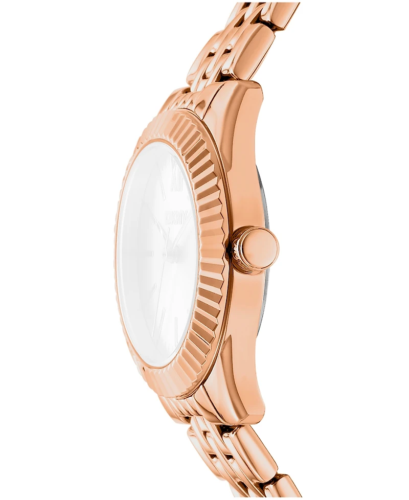Dkny Women's Rose Gold Dial Fluted Bezel Rose-Gold Tone Stainless Steel Bracelet Watch, 30mm