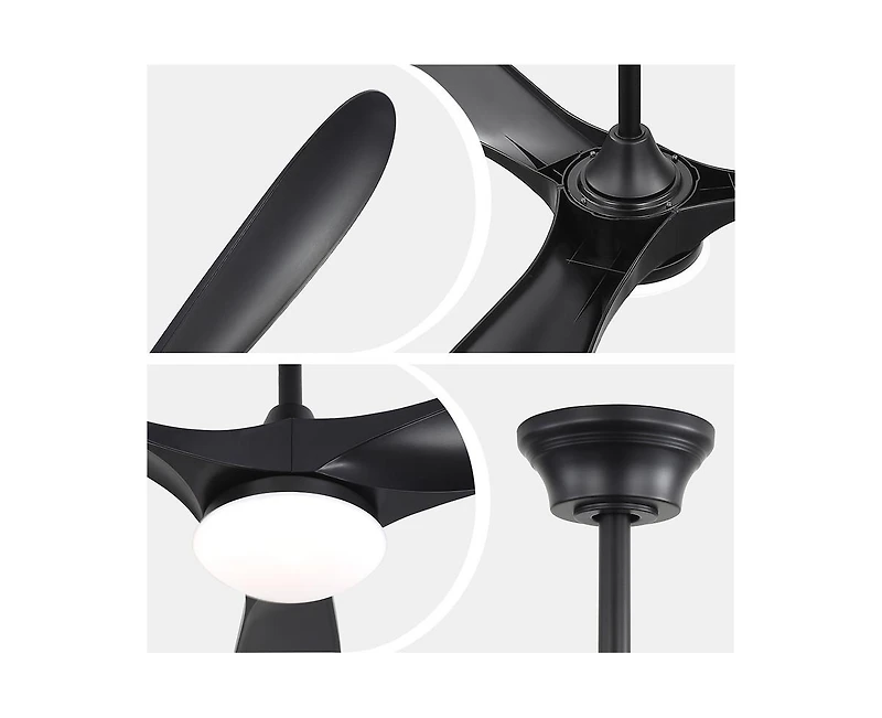 Sofucor 60-inch Modern Black 3-blade Ceiling Fan Light With Remote Control Supports Mobile Phone Connection And Voice Function