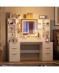 Streamdale Furniture Makeup Vanity Desk with Mirror, Lights & 8 Drawers, 59" Large Table