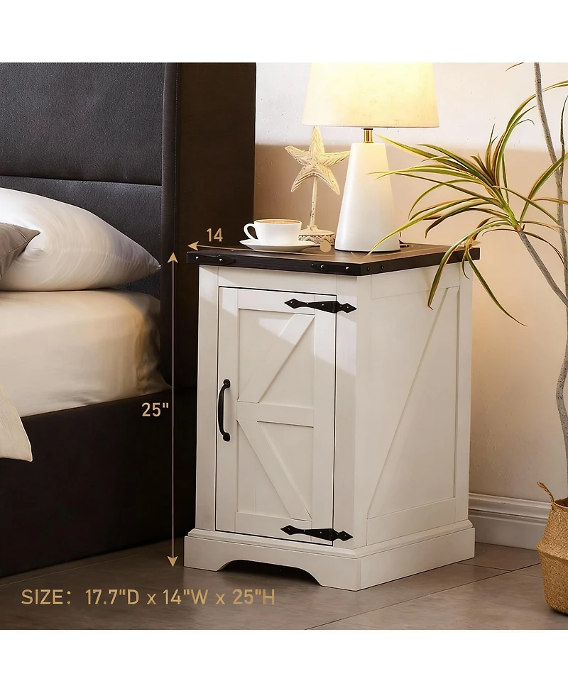 Yigii Farmhouse Nightstand with Charging Station