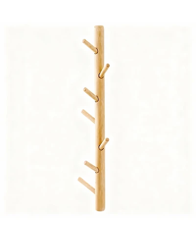 Yigii Oak Wood Wall-Mounted Coat Rack for Coats, Hats, Towels, Purse