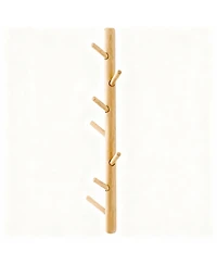 Yigii Oak Wood Wall-Mounted Coat Rack for Coats, Hats, Towels, Purse