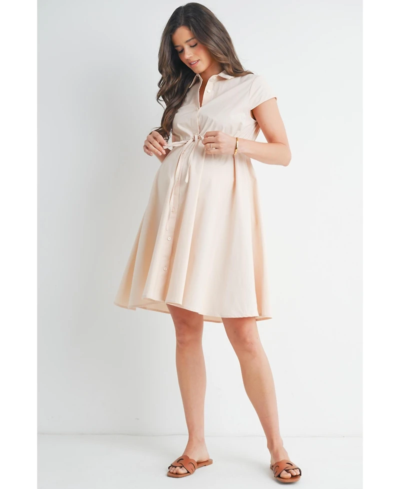 Hello Miz Maternity Button Front Empire Waist Shirt Dress Nursing Friendly