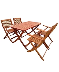 Flynama 5 Piece Foldable Teak Patio Dining Set 4 Folding Chairs and 1 Dining Table Indoor Outdoor Universal Lightweight