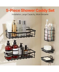 Rainsken Shower Caddy 5 Pack, Adhesive Bathroom Storage Organizer Set, No Drill Wall Mounted Shower Shelves, 40 lbs Capacity
