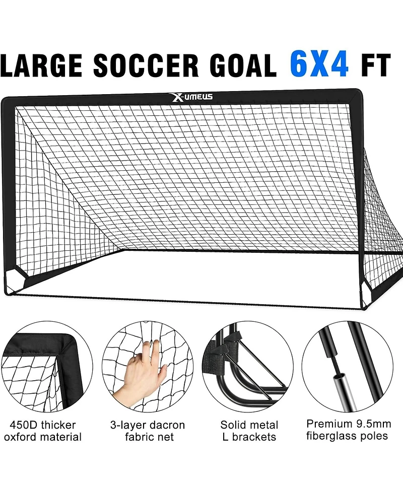 X-umeus 6x4 ft Kids Soccer Goals for Backyard Set of 2, Agility Ladder Speed Training Equipment Set Soccer Training Equipment for Kids Youth Adults