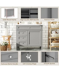 Sillysis 36" Modern Bathroom Vanity with Sink, Solid Wood Cabinet, Soft Close Drawers & Tip-Out Storage