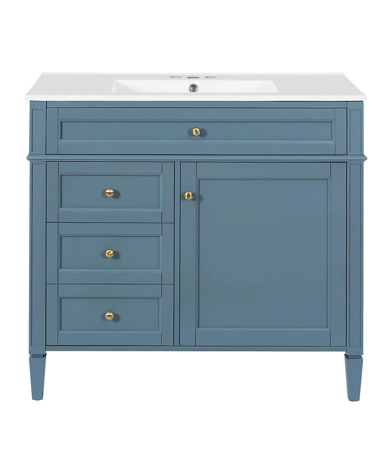 Sillysis 36" Modern Bathroom Vanity with Sink, Solid Wood Cabinet, Soft Close Drawers & Tip-Out Storage