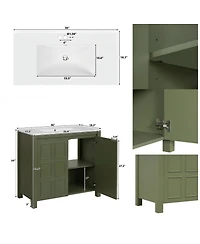 Sillysis 36" Retro Bathroom Vanity with Ceramic Sink, Solid Wood Frame and Soft Close Doors, Spacious Storage Cabinet for Modern Bathrooms.